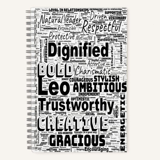 Leo Zodiac Word Cloud Spiral Planner Notizblock (Vorderseite)