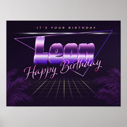 Leon Name Vorname lila retro Poster Geburtstag (Vorne)