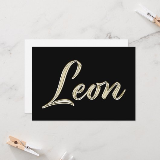 Leon Name white gold Handwriting Karte (Vorderseite/Rückseite Beispiel)