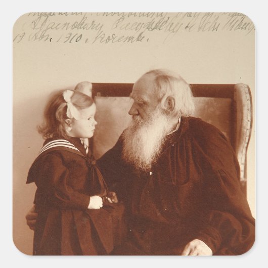 Leon Tolstoi mit seiner Enkelin Tatiana Quadratischer Aufkleber (Vorderseite)