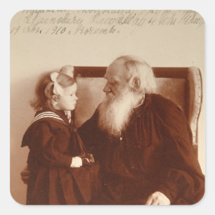 Leon Tolstoi mit seiner Enkelin Tatiana Quadratischer Aufkleber