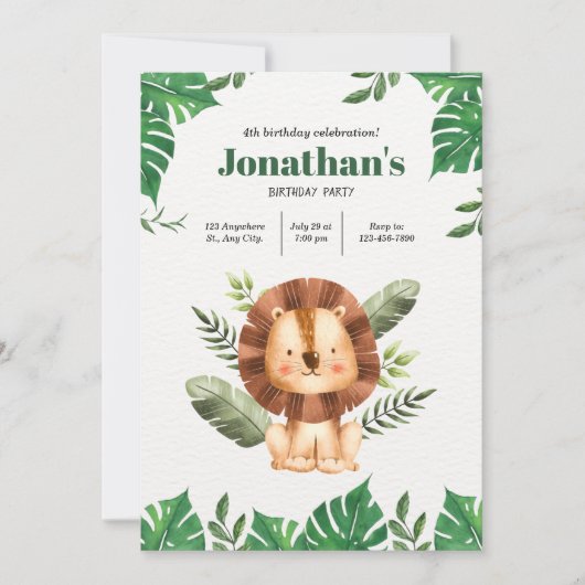 Leon Zoo Party: Ein Minimalistisches Tier zum Gebu Einladung (Vorderseite)