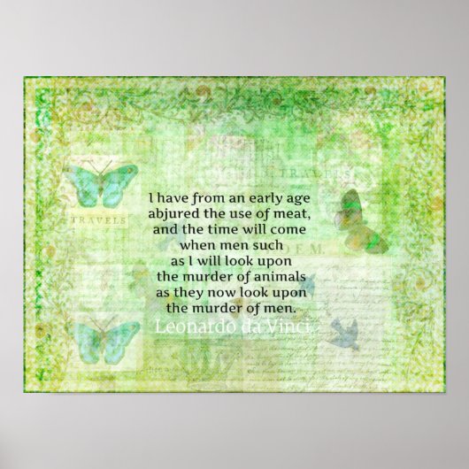 Leonardo da Vinci  Animal Rights quote vegan Poster (Vorne)