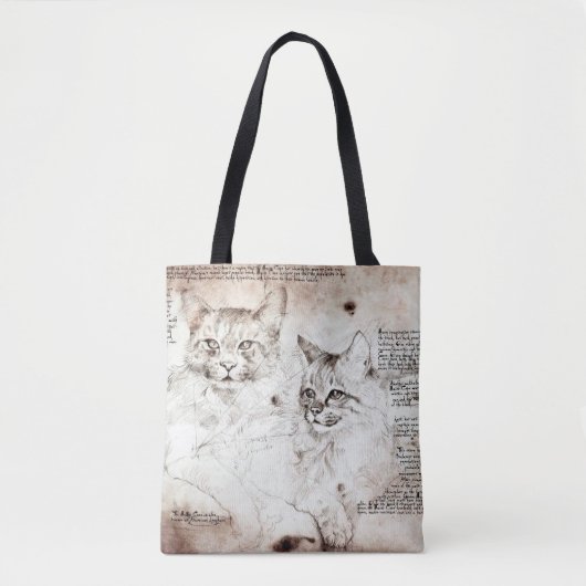 Leonardo da Vinci Cat Sketch Tote Bag Tasche (Vorderseite)