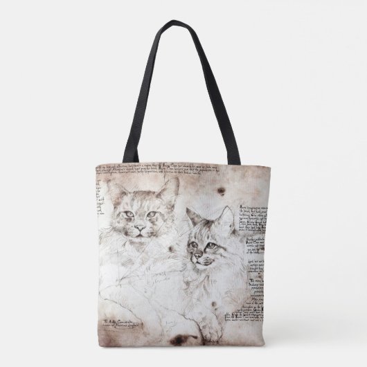 Leonardo da Vinci Cat Sketch Tote Bag Tasche (Rückseite)