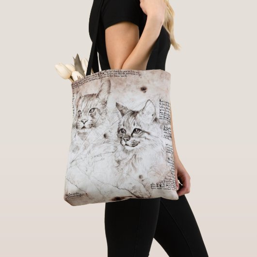 Leonardo da Vinci Cat Sketch Tote Bag Tasche (Von Nahem)