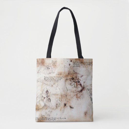 Leonardo da Vinci Cat Sketch Tote Bag Tasche (Vorderseite)