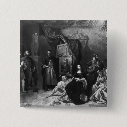 Leonardo da Vinci, der das Gioconda malt Button (Vorderseite)