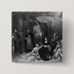 Leonardo da Vinci, der das Gioconda malt Button