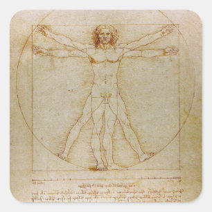 Leonardo Da Vinci, Der viruvianische Mann, Renaiss Quadratischer Aufkleber