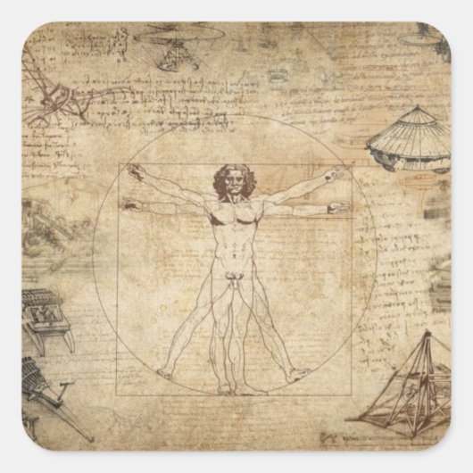 Leonardo Da Vinci Der Vitruvian Mann Quadratischer Aufkleber (Vorderseite)