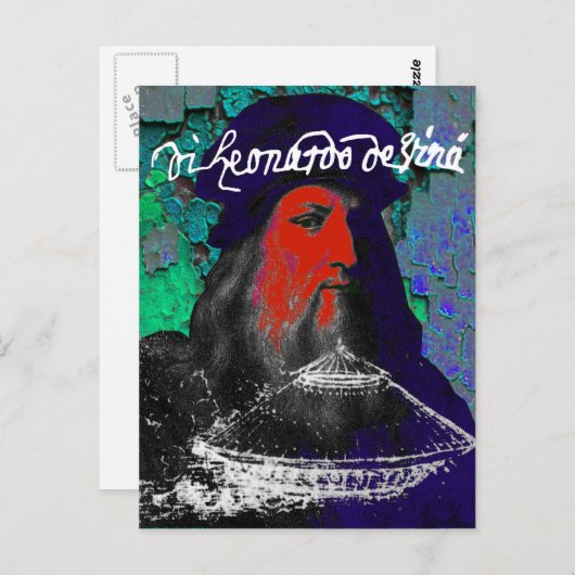 Leonardo Da Vinci Genius Mixed Media Collage Postkarte (Vorne/Hinten)