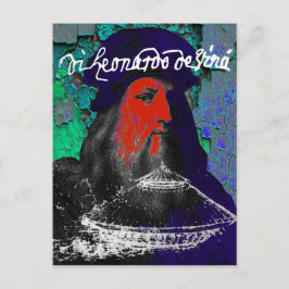 Leonardo Da Vinci Genius Mixed Media Collage Postkarte