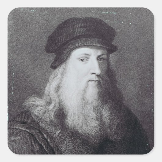 Leonardo da Vinci, graviert von Raphael Quadratischer Aufkleber (Vorderseite)