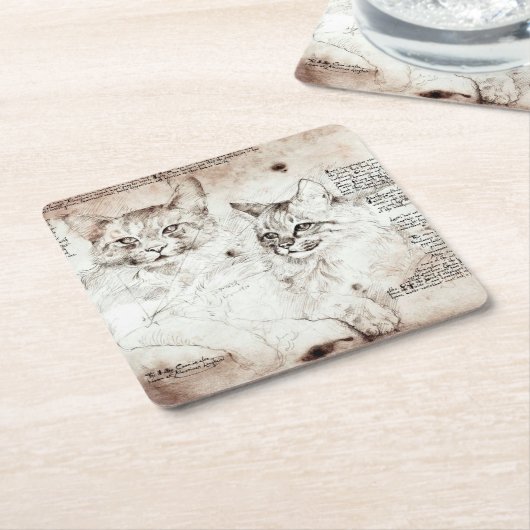 Leonardo da Vinci Katzen-Skizze-Untersetzer Rechteckiger Pappuntersetzer (angewinkelt)