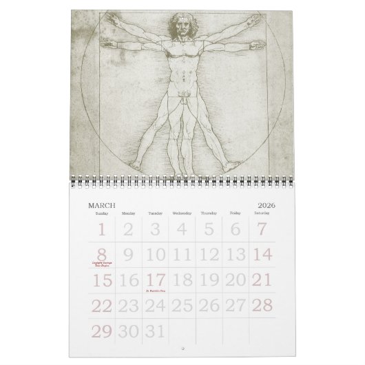 Leonardo da Vinci Kunst und Skizzen Kalender (Mär 2026)
