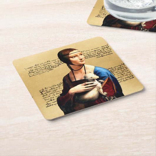 Leonardo da Vinci Lady mit Ermine Rechteckiger Pappuntersetzer (angewinkelt)