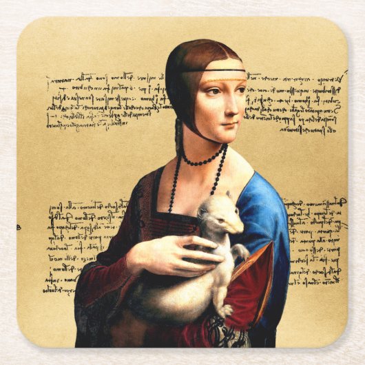 Leonardo da Vinci Lady mit Ermine Rechteckiger Pappuntersetzer (Vorderseite)