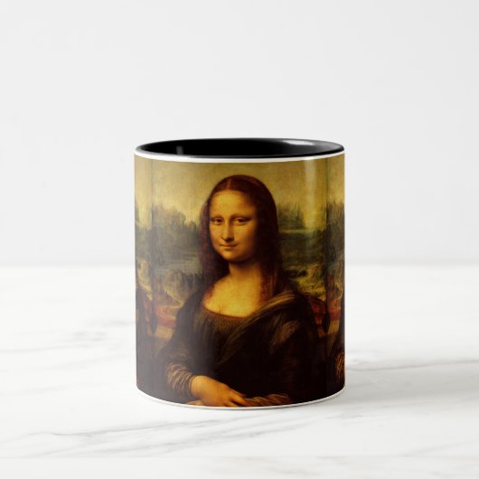 Leonardo Da Vinci Mona Lisa Kunstmalerei Zweifarbige Tasse (Mittel)
