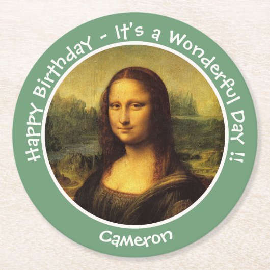 Leonardo da Vinci Mona Lisa Party Collection Runder Pappuntersetzer (Vorderseite)