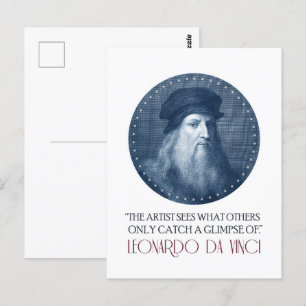 Leonardo da Vinci Portrait mit Zitat Postkarte