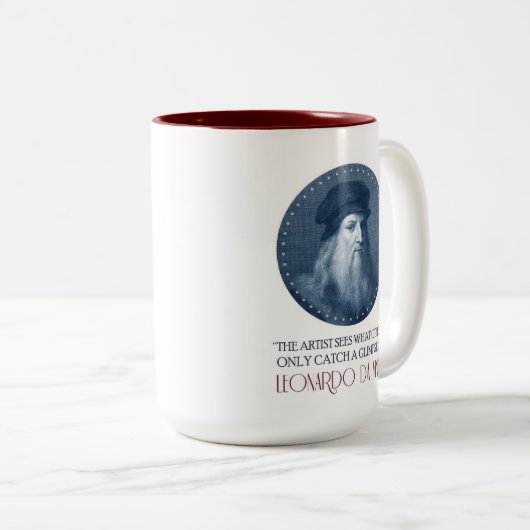 Leonardo da Vinci Portrait mit Zitat Zweifarbige Tasse (VorderseiteRechts)