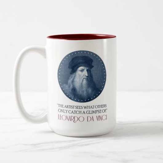 Leonardo da Vinci Portrait mit Zitat Zweifarbige Tasse (Links)