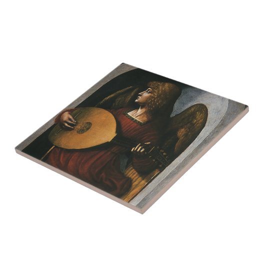 Leonardo da Vinci"s Ein Engel in Rot mit Lute Fliese (Seite)