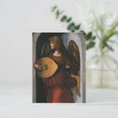 Leonardo da Vinci"s Ein Engel in Rot mit Lute Postkarte (Stehend Vorderseite)