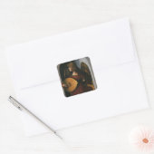 Leonardo da Vinci"s Ein Engel in Rot mit Lute Quadratischer Aufkleber (Umschlag)