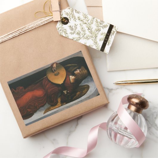 Leonardo da Vinci"s Ein Engel in Rot mit Lute Rechteckiger Aufkleber (Schenken)