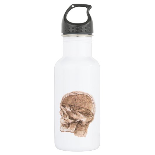 Leonardo da Vinci Skull Anatomie Kunst Edelstahlflasche (Vorderseite)