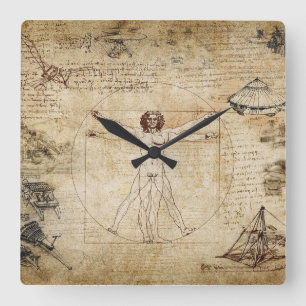 Leonardo Da Vinci Vitruvian Man Quadratische Wanduhr