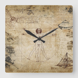 Leonardo Da Vinci Vitruvian Man Quadratische Wanduhr