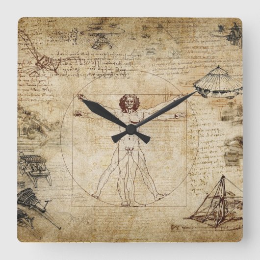 Leonardo Da Vinci Vitruvian Man Quadratische Wanduhr (Vorderseite)