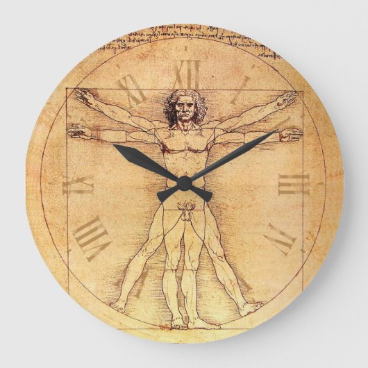 Leonardo Da Vinci Vitruvian Man Zahlen Große Wanduhr (Vorderseite)