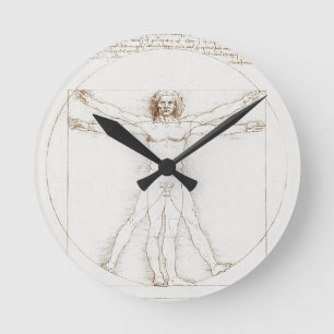 Leonardo da Vinci Vitruvianischer Mensch Vintage K Runde Wanduhr
