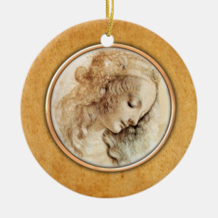 Leonardo-da-Vinci-Zeichnung Frauenkopf - Schmuckan Keramikornament
