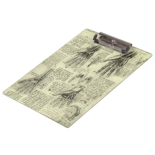 Leonardo da Vincis Anatomie der menschlichen Hand Klemmbrett (Schrägansicht)