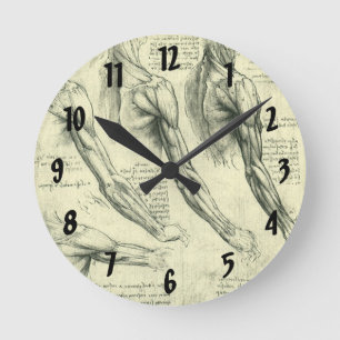 Leonardo da Vincis Anatomie des Arms und der Schul Runde Wanduhr
