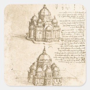 Leonardo da Vincis Architektur-Studie einer Kathed Quadratischer Aufkleber