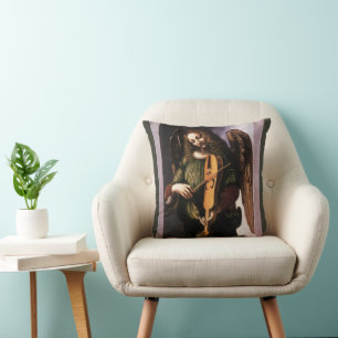 Leonardo da Vincis Engel in Grün mit einer Vielle Kissen