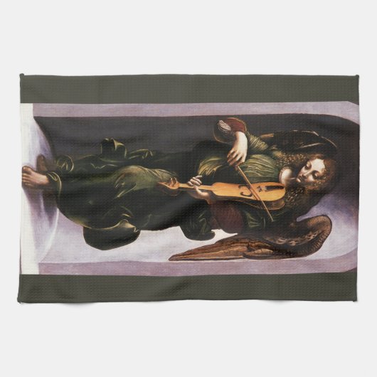 Leonardo da Vincis Engel in Grün mit Vielle Geschirrtuch (Horizontal)