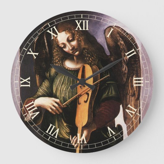 Leonardo da Vincis Engel in Grün mit Vielle Große Wanduhr (Vorderseite)