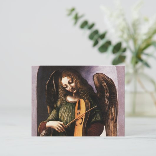 Leonardo da Vincis Engel in Grün mit Vielle Postkarte (Stehend Vorderseite)