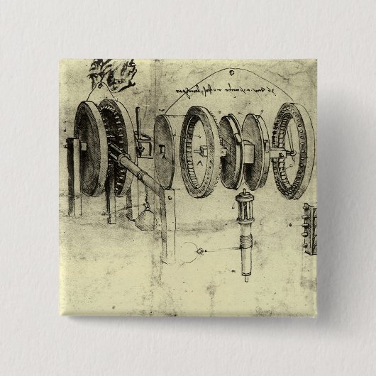 Leonardo da Vincis Engineering Sketch eines Rades Button (Vorderseite)