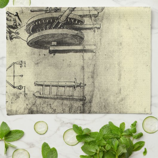 Leonardo da Vincis Engineering Sketch eines Rades Geschirrtuch (Gefaltet)