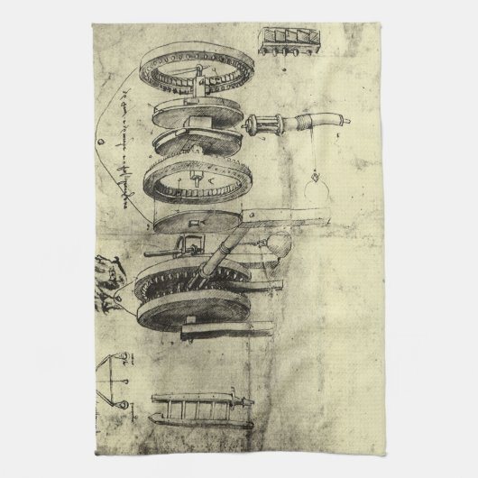 Leonardo da Vincis Engineering Sketch eines Rades Geschirrtuch (Vertikal)