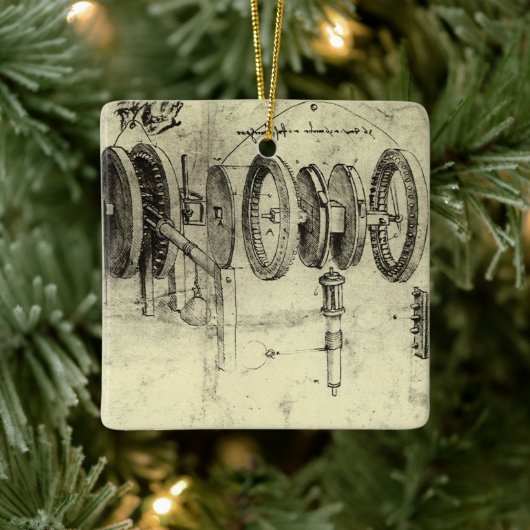 Leonardo da Vincis Engineering Sketch eines Rades Keramikornament (Baum)