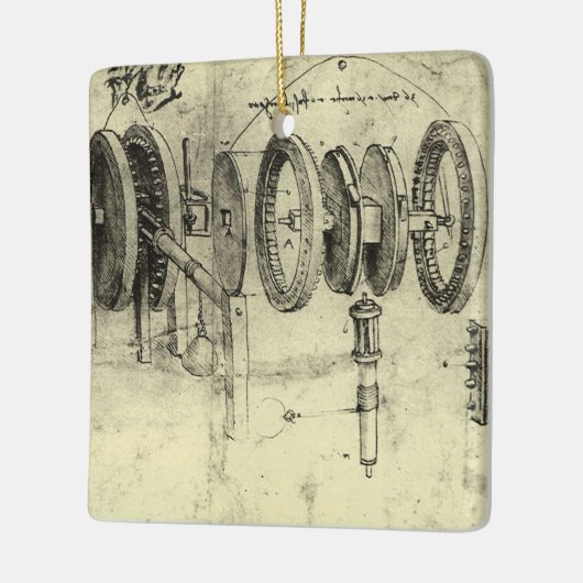 Leonardo da Vincis Engineering Sketch eines Rades Keramikornament (Links)